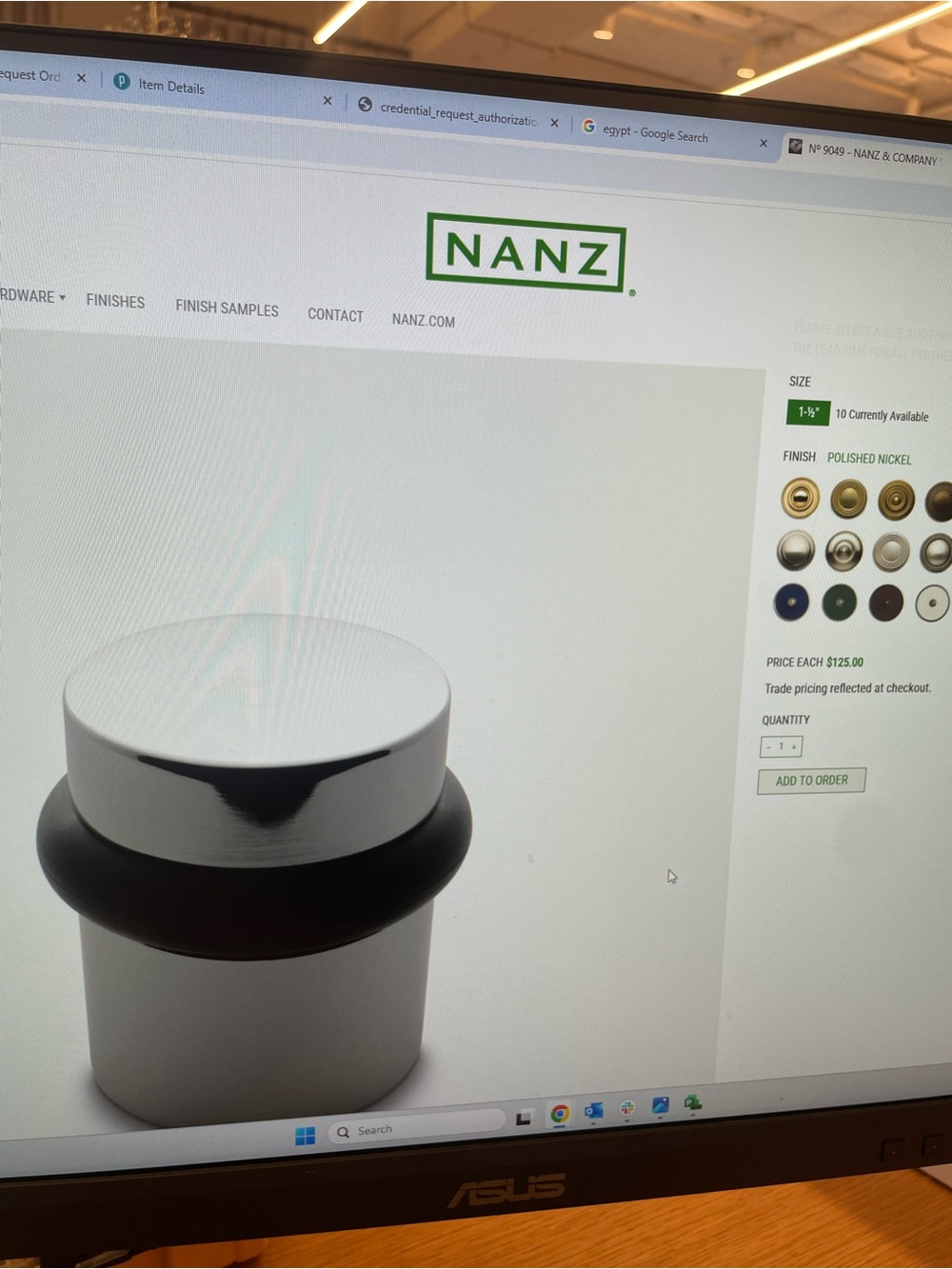 Nanz Polished Nickel Door Stop with Black Bumper
